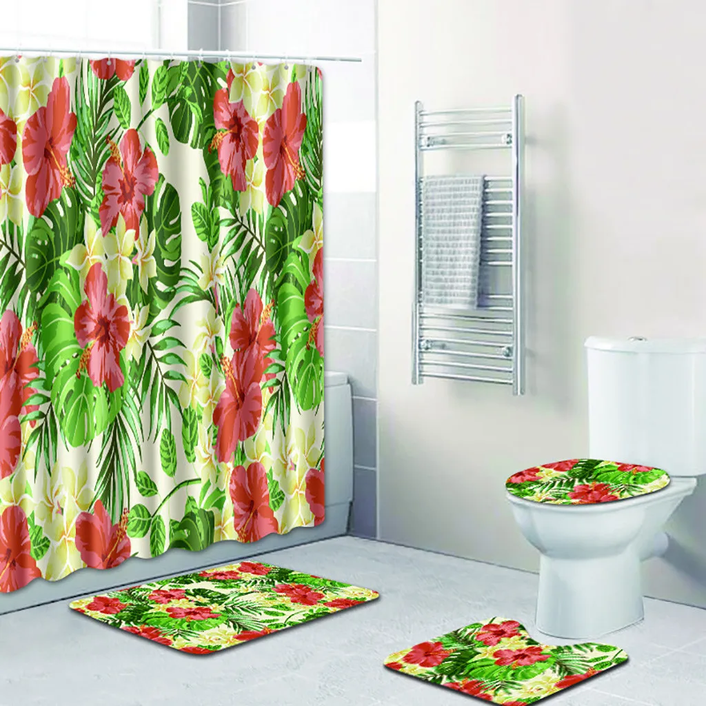 Ouneed 4 шт. Ccolorful print набор для душевых штор ванной комнаты с нескользящим рисунком