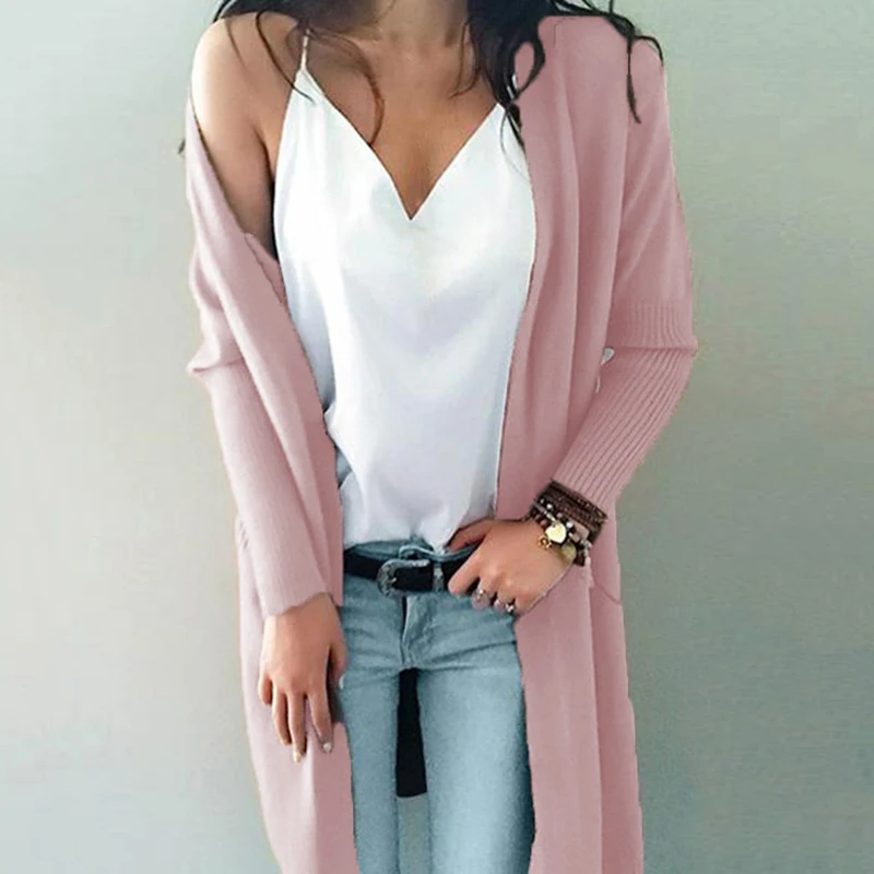 Autumn Women's Winter Jacket Knitted Outerwears Long Sleeve V-Neck Pockets Coats Casual Elegant Cardigans Fashion Open Stitch |