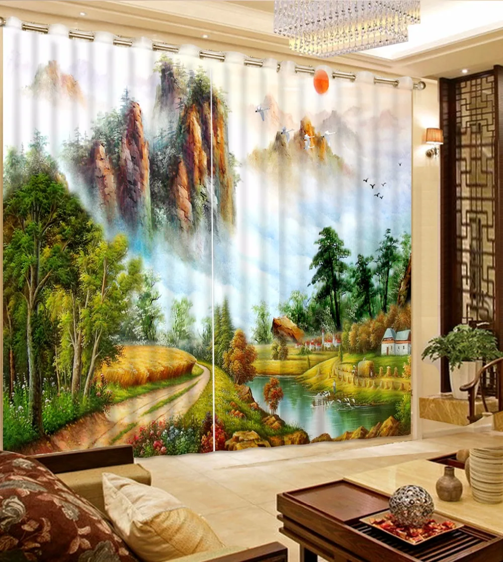 Затемняющие шторы с принтом 3d занавески для гостиной картина маслом оконные 2 шт.
