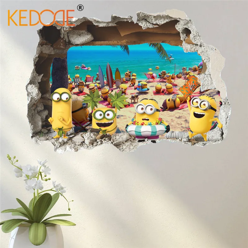 Kedode желтый Дети праздник Пляж 3D стены наклейки трещины окно Детские Детская