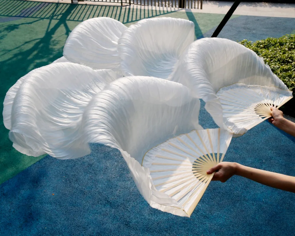 High Quality Silk Belly Dance Fan Dance 100% Real Silk Veils 1pc Left hand+1pc right hand on Sale white color