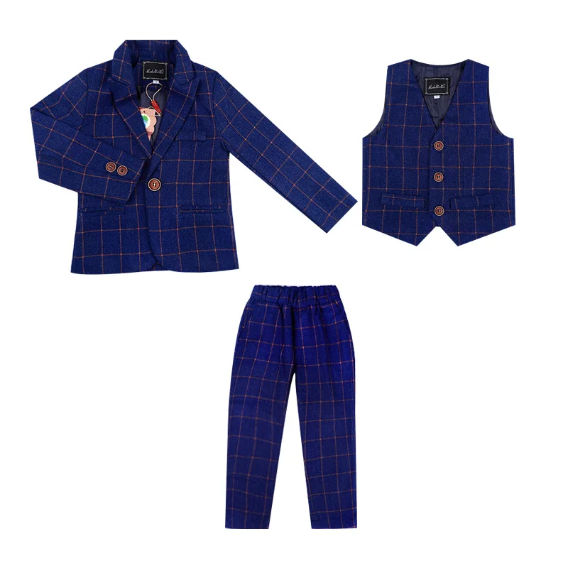 blue 3pcs Свадебный костюм для мальчиков; детский деловой костюм принцессы для выступлений на сцене; Детский Школьный костюм на день рождения с цветами; торжественный костюм для хора - Цвет: blue 3pcs
