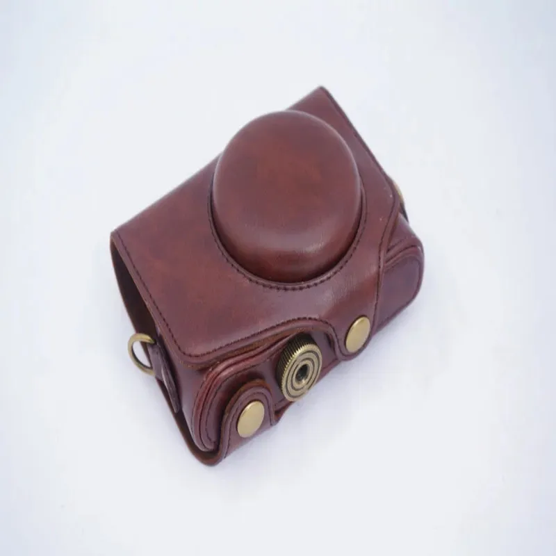 Dark Brown Черный, коричневый чехол для камеры из искусственной кожи для Canon PowerShot SX720 HS SX720HS SX720 защитный чехол+ плечевой ремень - Цвет: Dark Brown