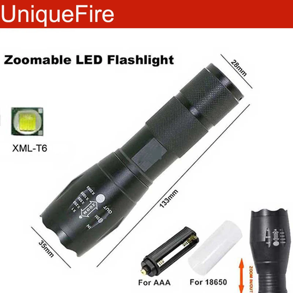 UniqueFire высоколегкий масштабируемый T6 светодиодный фонарик для езды 10 Вт Мощный
