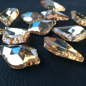 Хрустальная люстра цвета кленового листа цвета шампанского K9, 20 шт.лот, 38*22 мм, призмы (Бесплатные Кольца), стеклянные почетные Подвески в виде Ловца солнца