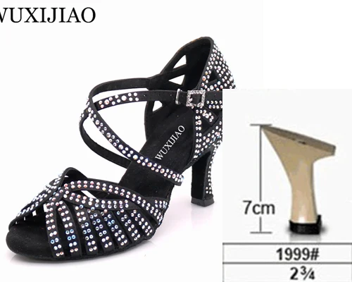 Black heel 7cm WUXIJIAO Танцевальная обувь джаз обувь для латинских танцев для женщин сальса латинские туфли для девочек бальные туфли для латинских танцев черная бронзовая кожа Curban Heel - Цвет: Black heel 7cm