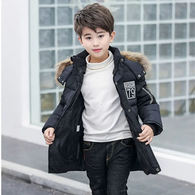 Зимняя куртка для мальчиков теплая парка с капюшоном одежда хлопковой