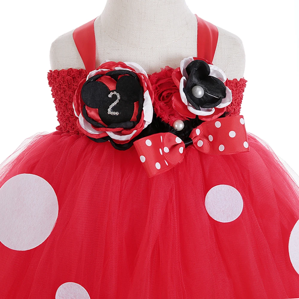 Red Tulle Tutu Polka Cartoon Teen Dresses Party Baby Girl First 2 Years Birthday Dress Vestido Girls Photography Costumes Outfit | Детская