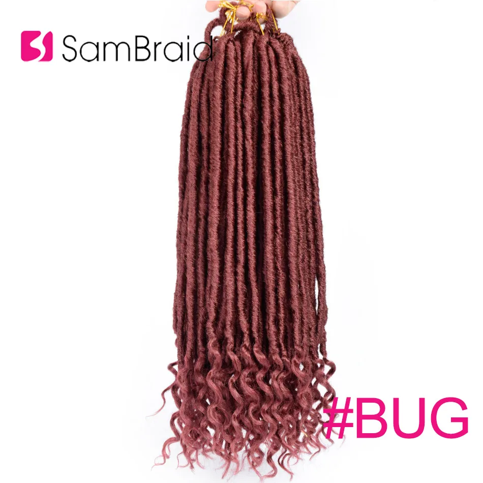 SAMBRAID Goddess Faux locs CURLY, вязанные крючком косички, накладные волосы, синтетические плетеные волосы, мягкие искусственные замки, 24 корня/18 дюймов, упаковка - Цвет: # Бордовый