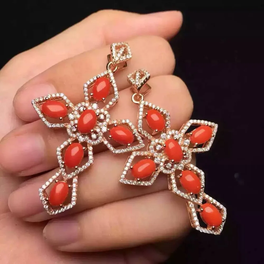 Кулон из серебра 925 пробы с натуральным красным кораллом|jewelery pendants|jewelery womenjewelery |