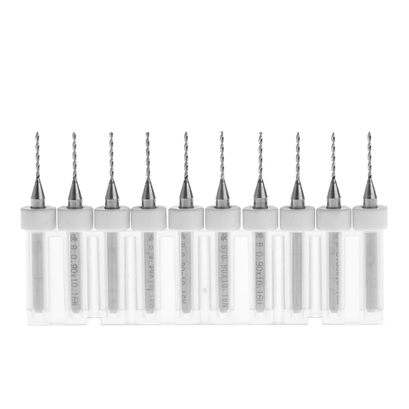 

10Pcs 0.9mm Tip 1/8" Shank Spiral Flute Tungsten Carbide Micro PCB Drill Bit H02