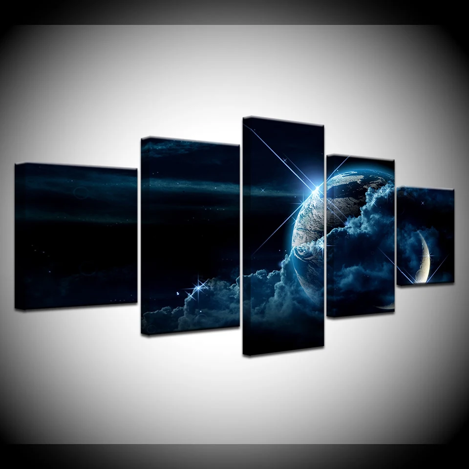 

5 Pcs/Set Large Abstract Earth View From Asteroid In Space Canvas Print Painting Still Life Earth Wall Art Picture Home Decor