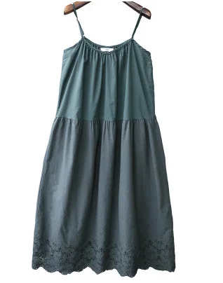 Dark green Johnature, однотонное платье с цветочной вышивкой, Новинка лета, женское винтажное Хлопковое платье на бретельках - Цвет: Dark green