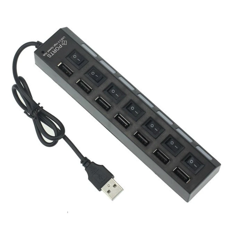 7-портовый светодиодный концентратор USB 2 0 высокоскоростной адаптер 480 Мбит/с