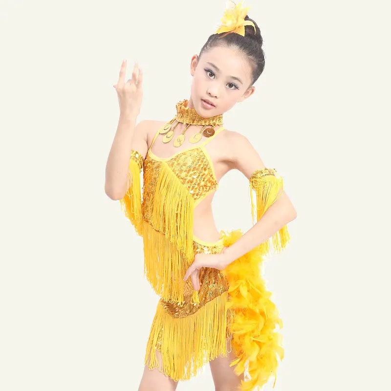 Платье для латиноамериканских танцев с блестками и бахромой|girls latin dance costumes|latin
