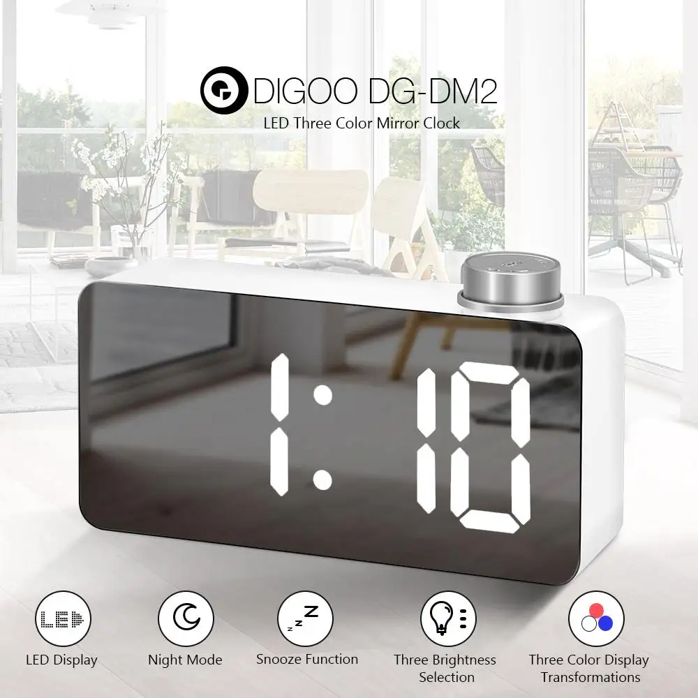 Digoo DG-DM2, многофункциональный светодиодный зеркальный будильник, цифровые часы, повтор, отображение времени, ночной светодиодный светильник, Настольный будильник