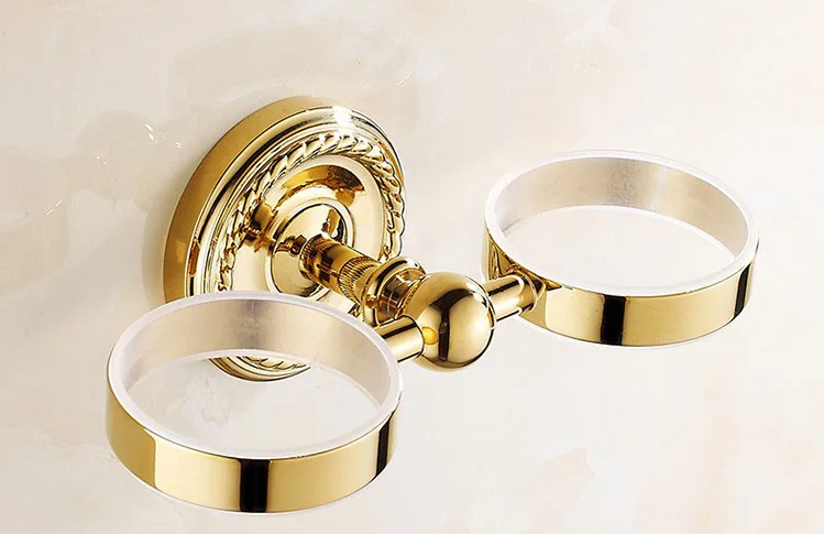 Luxury Style Gold Color Brass Toothbrush Holder Bathroom Accessories Ceramic Cup Wall Mount ZD772 | Обустройство дома