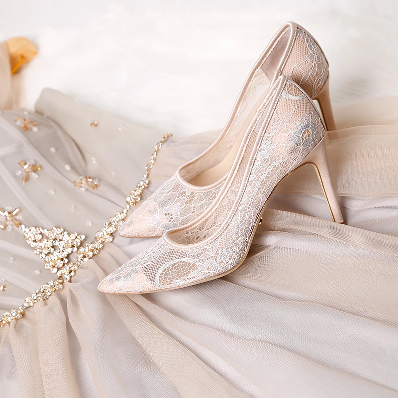 2019 spring new pointed bud silk yarn white fine high-heeled wedding shoes shallow mouth wild women's | Обувь