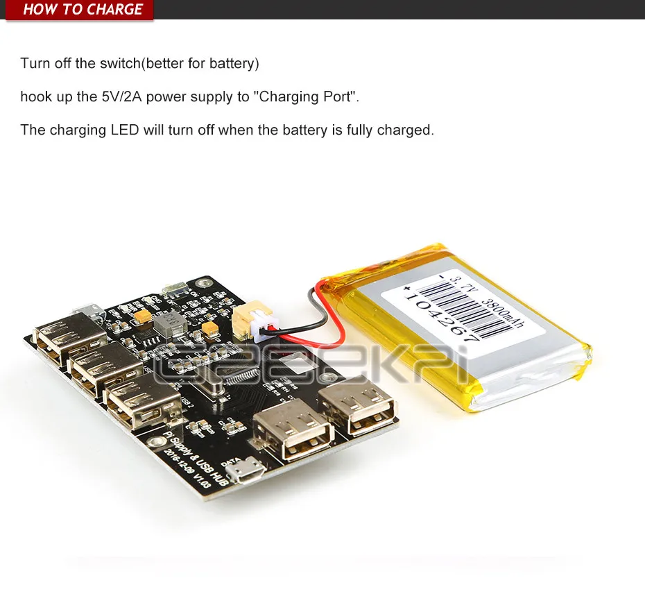GeeekPi 3800 мА/ч, 5-Порты и разъёмы USB 2,0 концентратор Питание модуль для Raspberry Pi 3/2 Модель B/B+/Raspberry Pi Zero