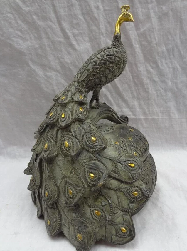 Песня voge Gem S2907 10 &quotкитайская Бронзовая позолота Peafowl статуя в коробке курильница