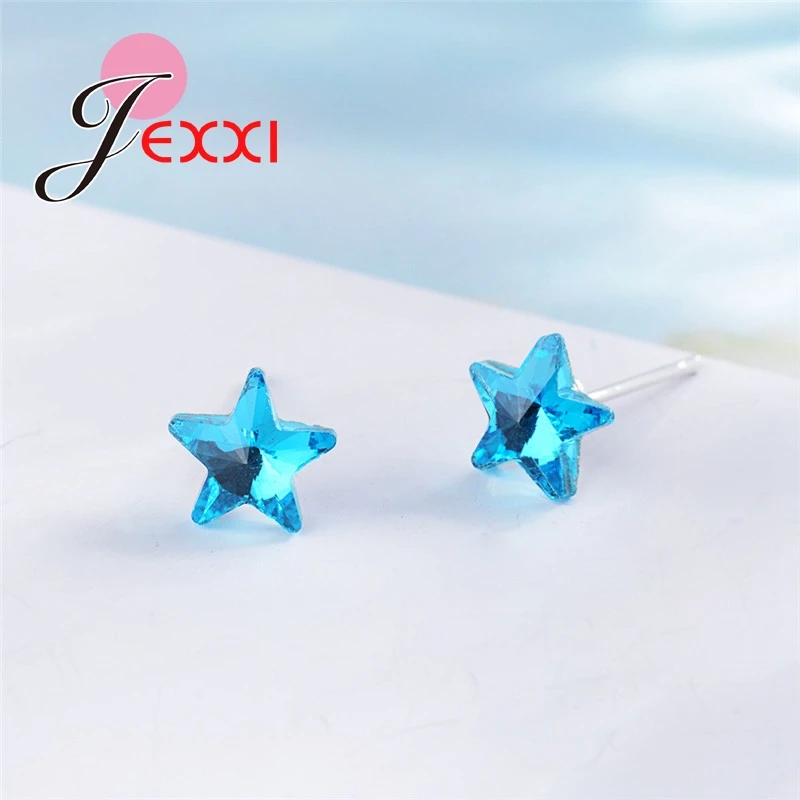

New Arrival Women Blue Star Stud Earrings For Wedding Engagement Party Jewelry 925 Sterling Silver Fashion AAAA CZ Stud Earrings