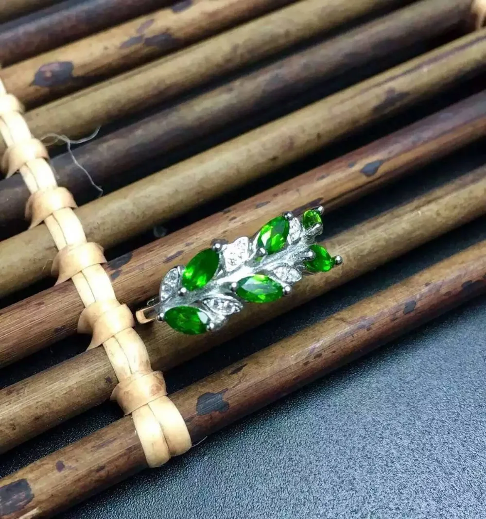 Женское кольцо из серебра 100% пробы с натуральным зеленым камнем|fine jewelry|gemstone