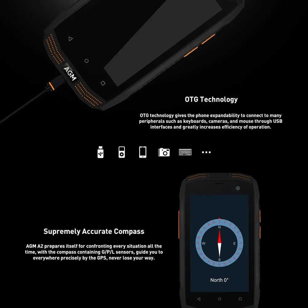 AGM A2 Rio 4," 4G LTE IP68 водонепроницаемый мобильный телефон Android 5,1 Qualcomm MSM8909 четырехъядерный 2G+ 16G SOS NFC Смартфон без России