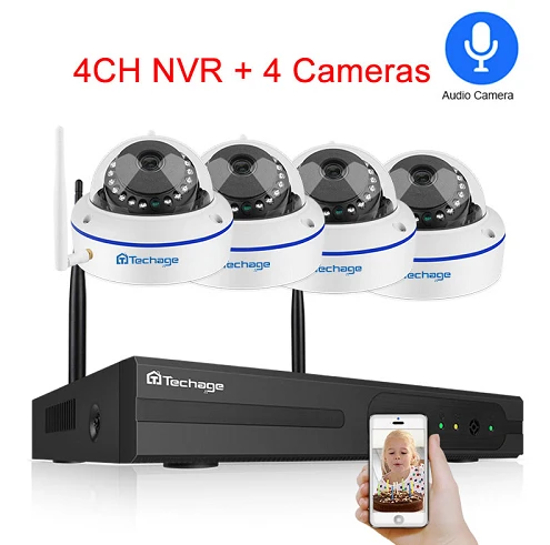 4CH NVR and 4 Camera Techage 8CH система видеонаблюдения беспроводная 1080P HD NVR 8 шт. 2.0MP ИК наружная водонепроницаемая купольная Wifi камера безопасности Система наблюдения комплект - Цвет: 4CH NVR and 4 Camera