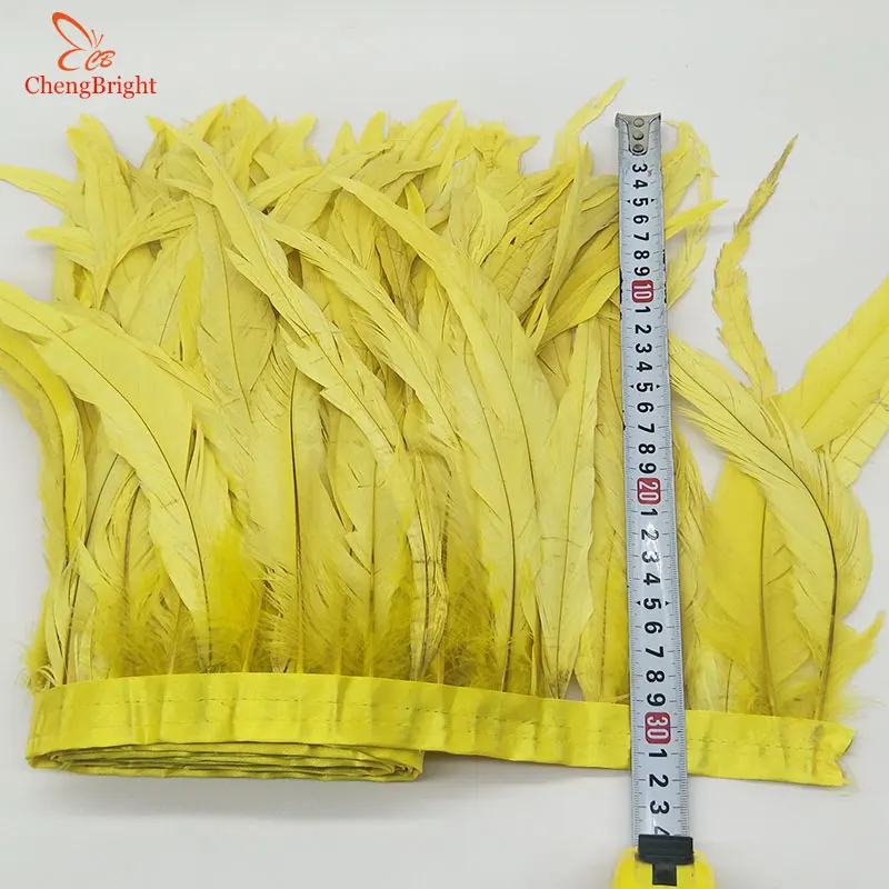 Yellow Красивые 10 ярдов золотые петушиные перья отделка бахрома 30-35 см/12-14 дюймов ширина Декоративные ремесло перо отделка перо лента DIY - Цвет: Yellow
