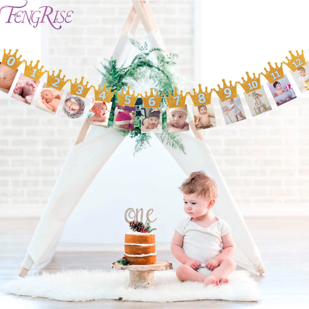 FENGRISE Baby первый день рождения баннер ежемесячный один год бантик гирлянда для