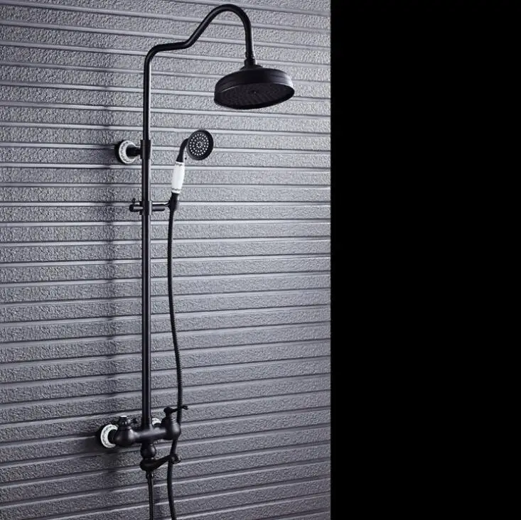 Черный латунный Смеситель для ванны и душа с двумя ручками|shower faucets|bath and shower