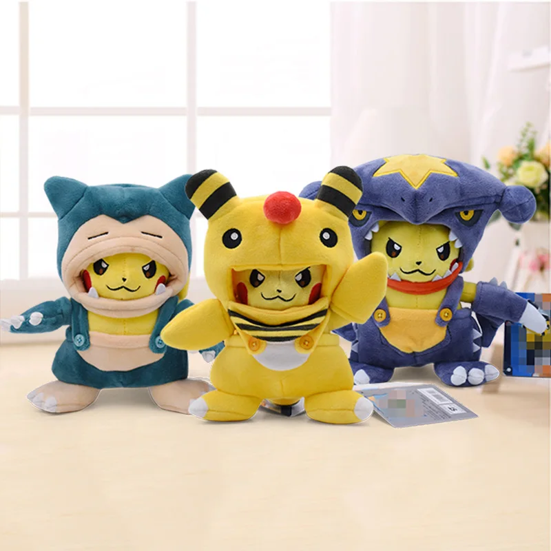 3 стиля 21 см Аниме Пикачу Мягкие плюшевые куклы игрушки Косплей Garchomp Snorlax Ampharos мультфильм Peluche куклы рождественский подарок для детей