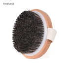 Щетка для тела TREESMILE D40, щетка для сухой кожи, Массажная щетка для тела, деревянная щетина для ванны, душа, конский волос, щетка для массажный, отшелушивающий