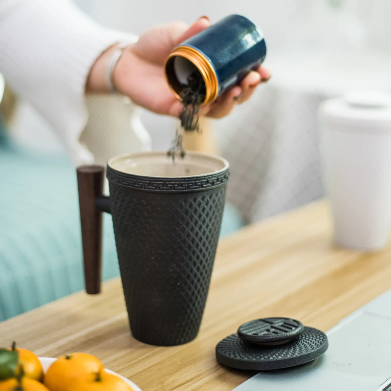 YeFine керамическая кофейная кружка с фильтром и крышкой креативные деревянные