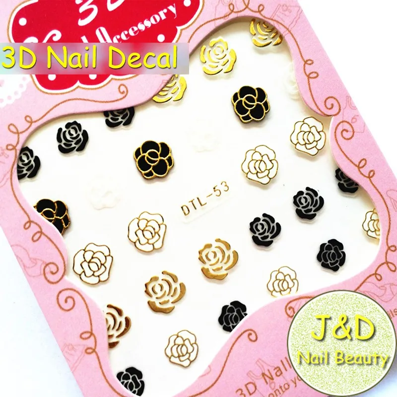 FOREVERJASMINE 5 шт. золотые наклейки черные цветы для ногтей полые украшения