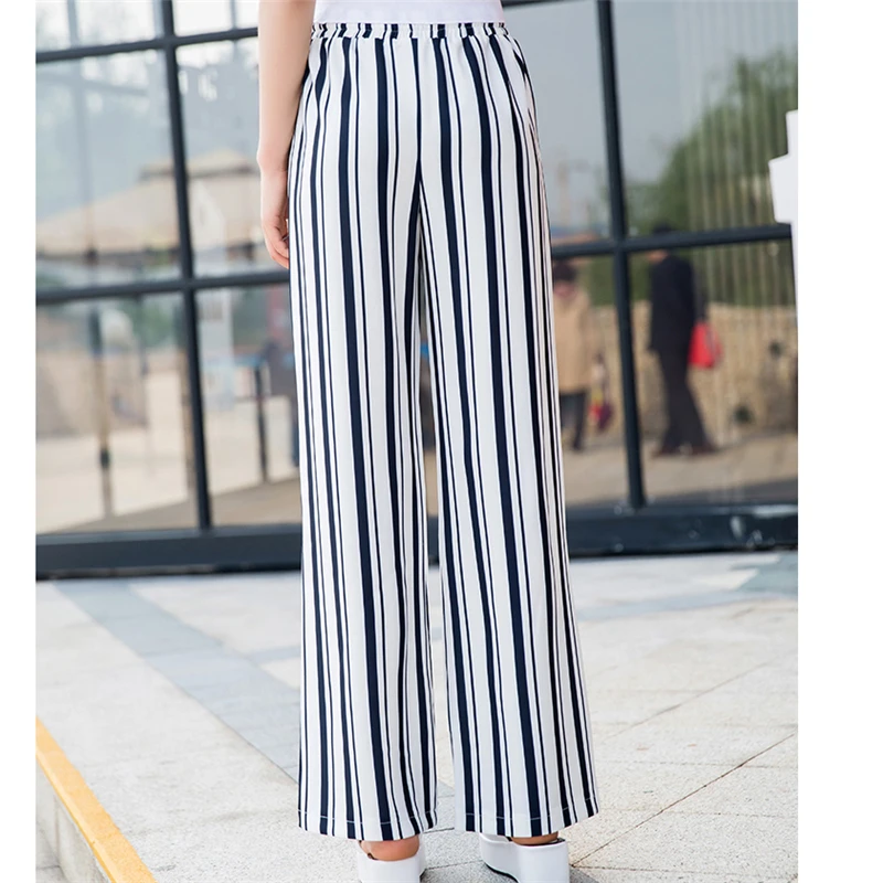 Новинка 2019 высокая талия вертикальные полосы шелк льда повседневные