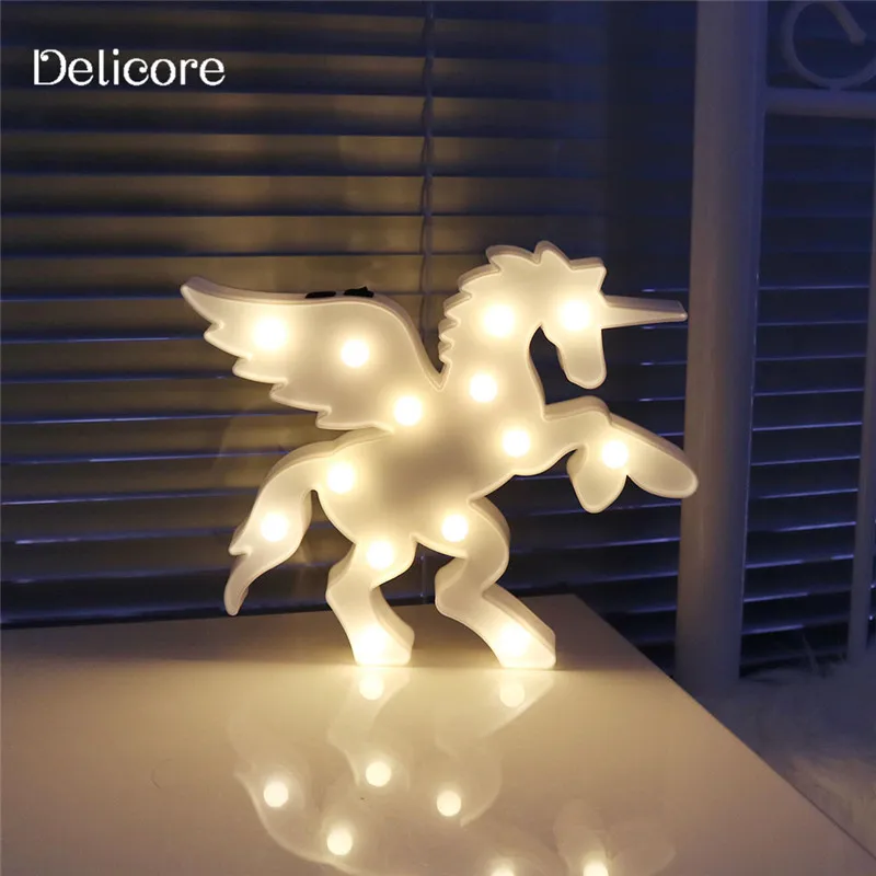 DELICORE 3D животного Led ночные огни Единорог формы шатер лампа с Usb на стене для