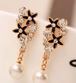 2 pairs crystal flower pearl drops women's earings (88 | Украшения и аксессуары