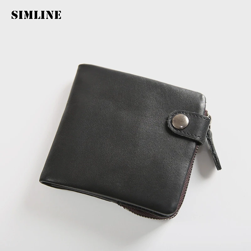 

Брендовый винтажный Модный мужской кошелек SIMLINE из натуральной воловьей кожи, мужские короткие кошельки, кошелек, держатель для карт на молнии с карманом для монет