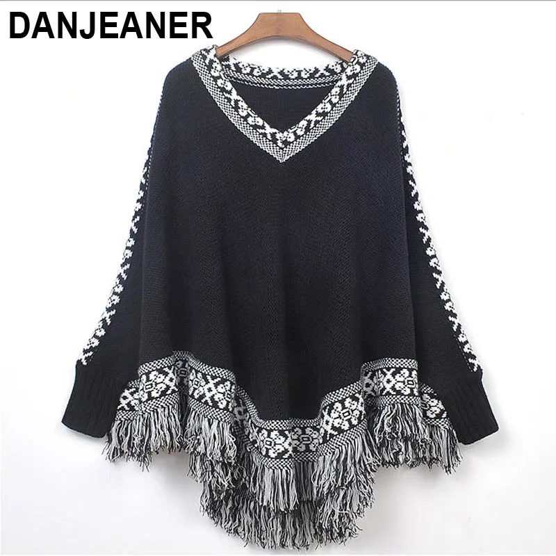 The new female 2015 autumn and winter Han edition fringed shawl cloak v-neck loose sweater coat A0840 | Женская одежда