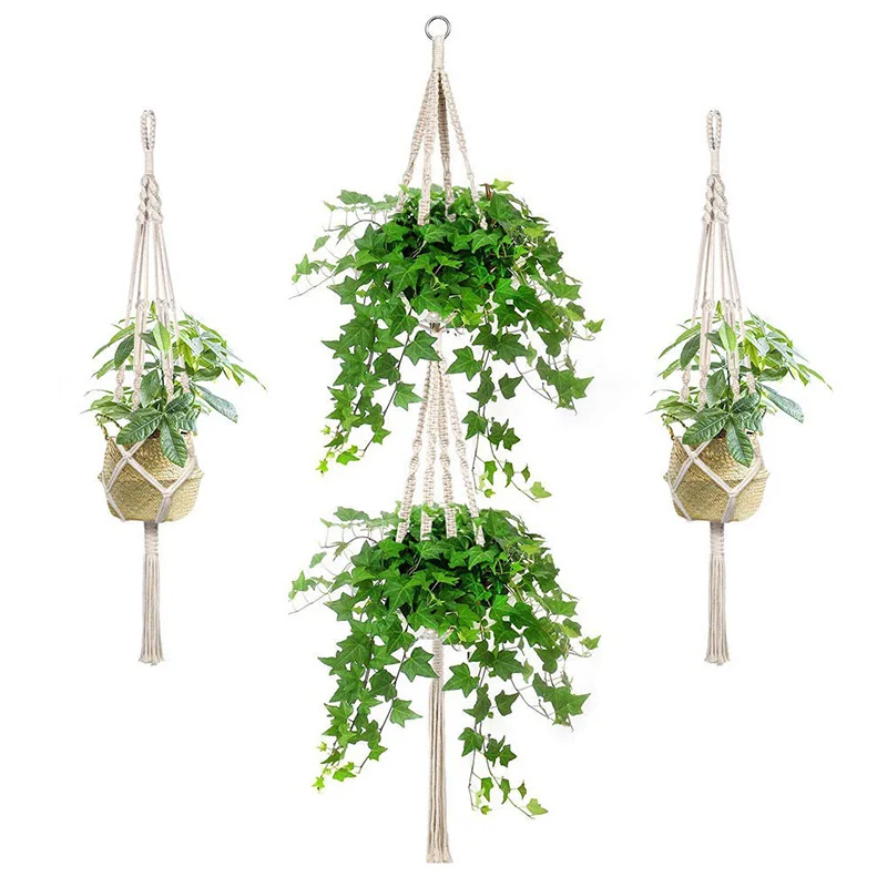 

PACK OF 3 HANDMADE MACRAME PLANT HANGERS HANGING PLANTER COTTON ROPE
