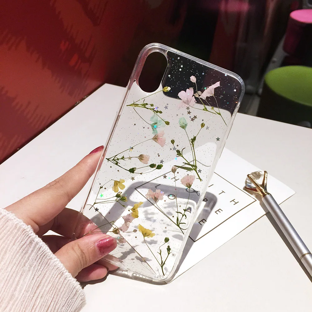 Чехлы с натуральным высушенным цветком для iPhone 11 12 Pro X XS Max XR 6 6S 7 8 Plus чехол ручной