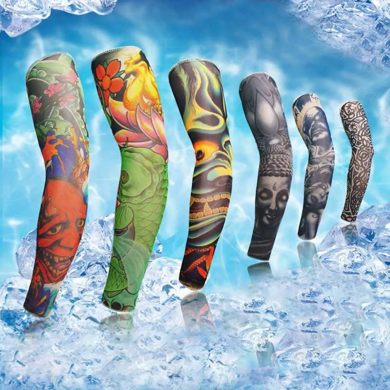 

2022 Outdoor Cycling 3D Tattoo Printed Arm Sleeves Sun Protection Bike Basketball Compression Arm Warmers Ridding Cuff Sleeves