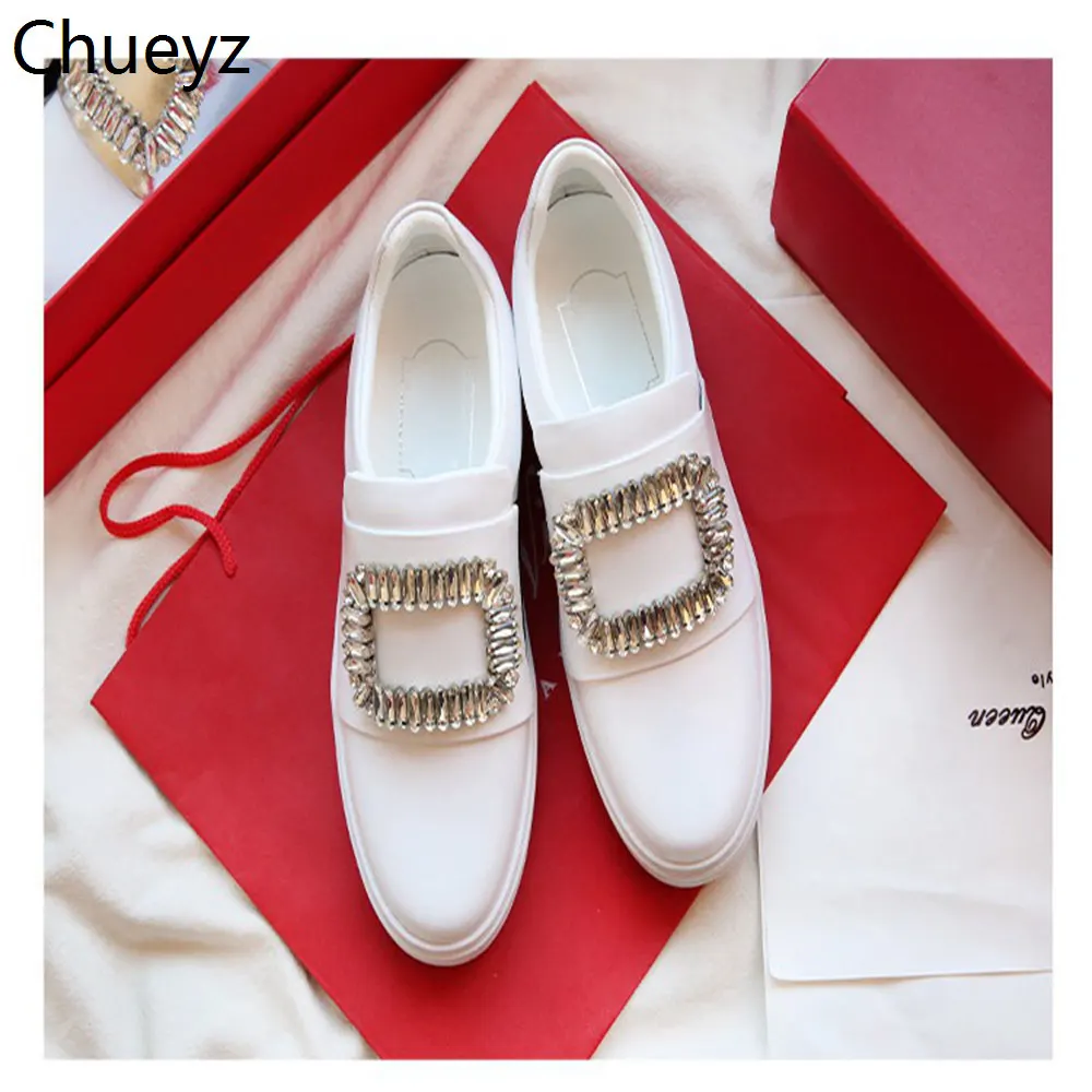 Chueyz/весенние модные тонкие туфли; кожаные туфли с бриллиантовой пряжкой; женская повседневная обувь без застежки на толстой подошве; Размеры 35-40 - Цвет: 1