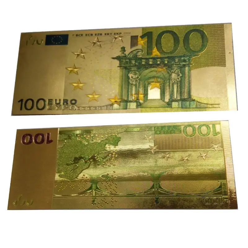 24 К золотой фольги банкнот 100 евро Двусторонняя Цветная Печать Билл Деньги