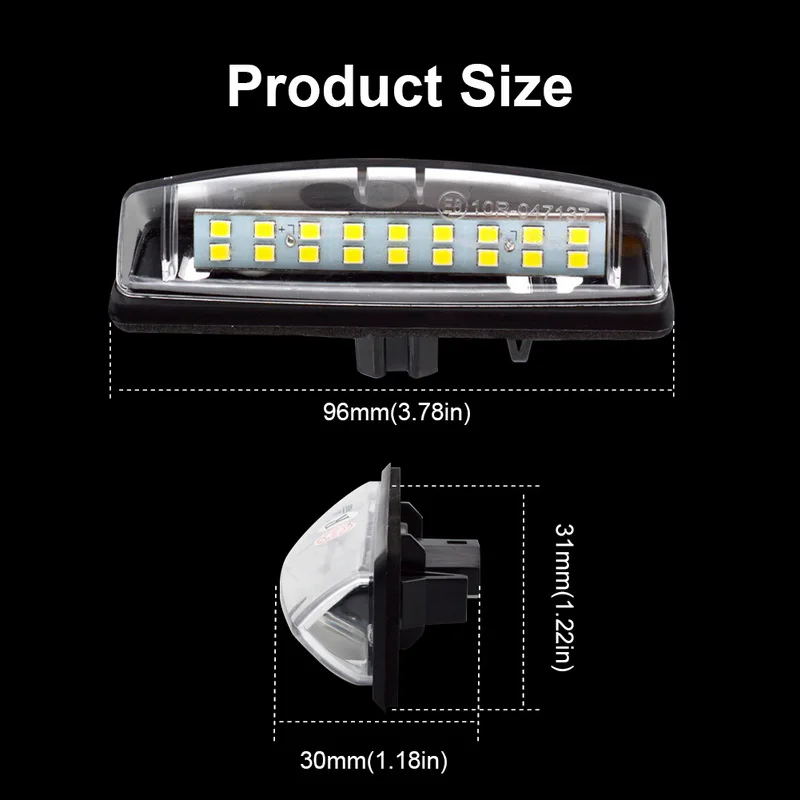 Safego 2 шт. 3 Вт Светодиодная подсветка номерного знака 18 SMD 2835 Автомобильная
