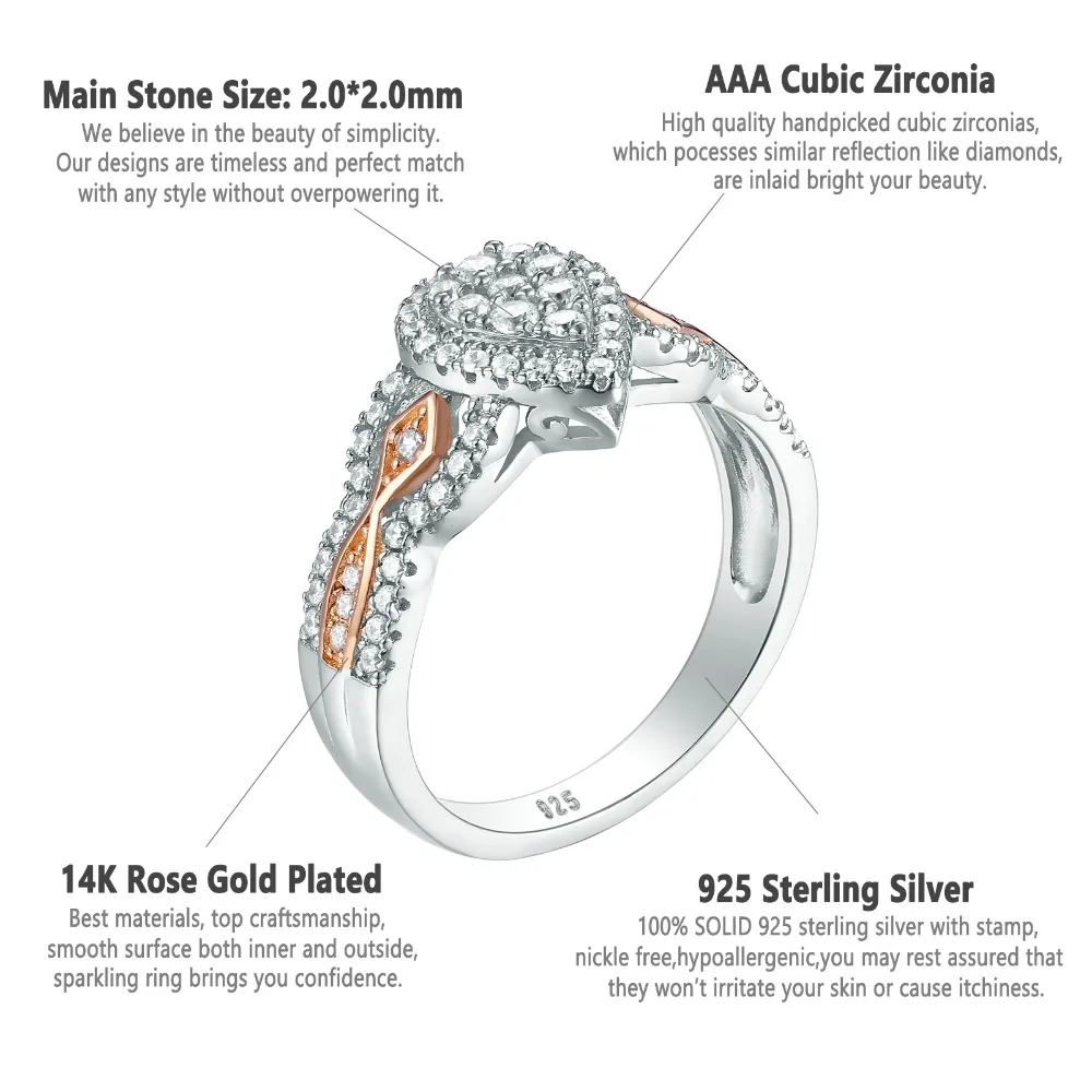 Newshe, 3 шт., 925 пробы, серебряные Свадебные кольца для женщин, 1,3 Ct, двойная груша, форма AAA CZ, обручальное кольцо, набор, модные ювелирные изделия