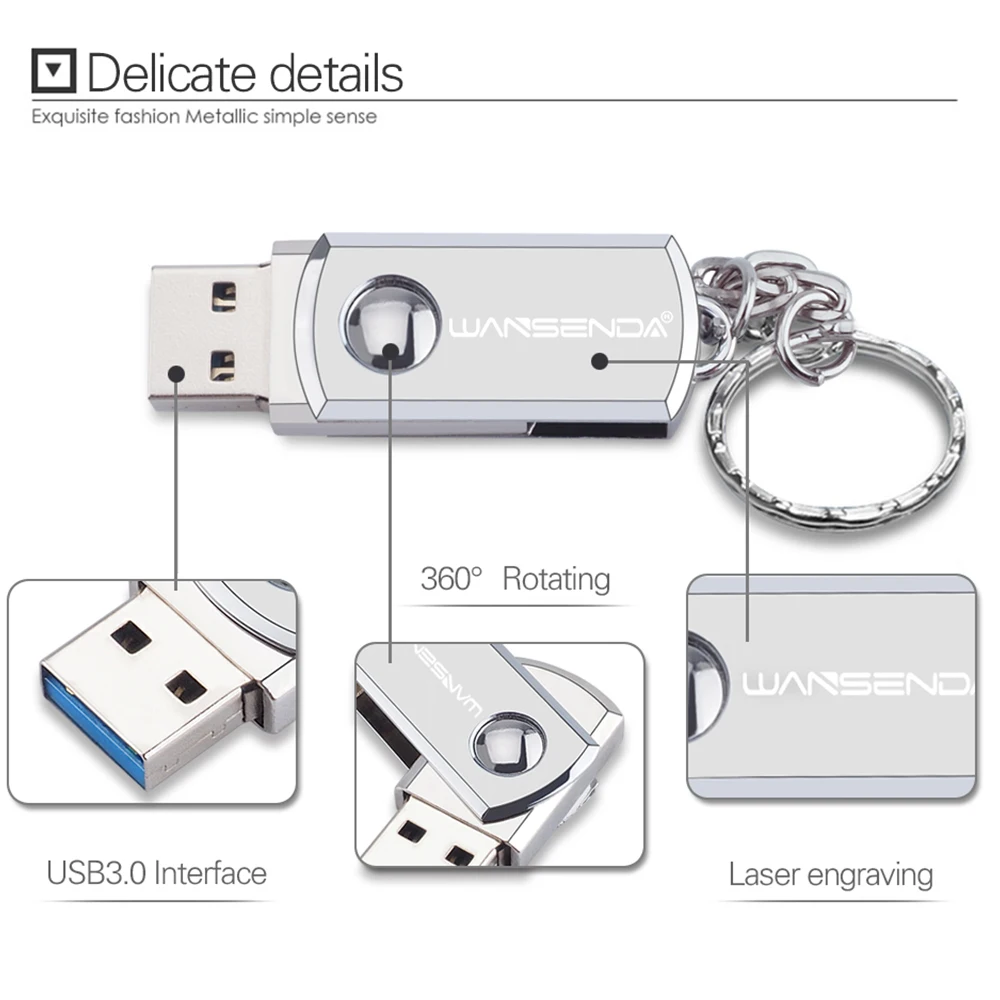 WANSENDA флеш накопитель USB 3 0 256 ГБ 128 64 32 16 8 высокоскоростная флешка металлическая
