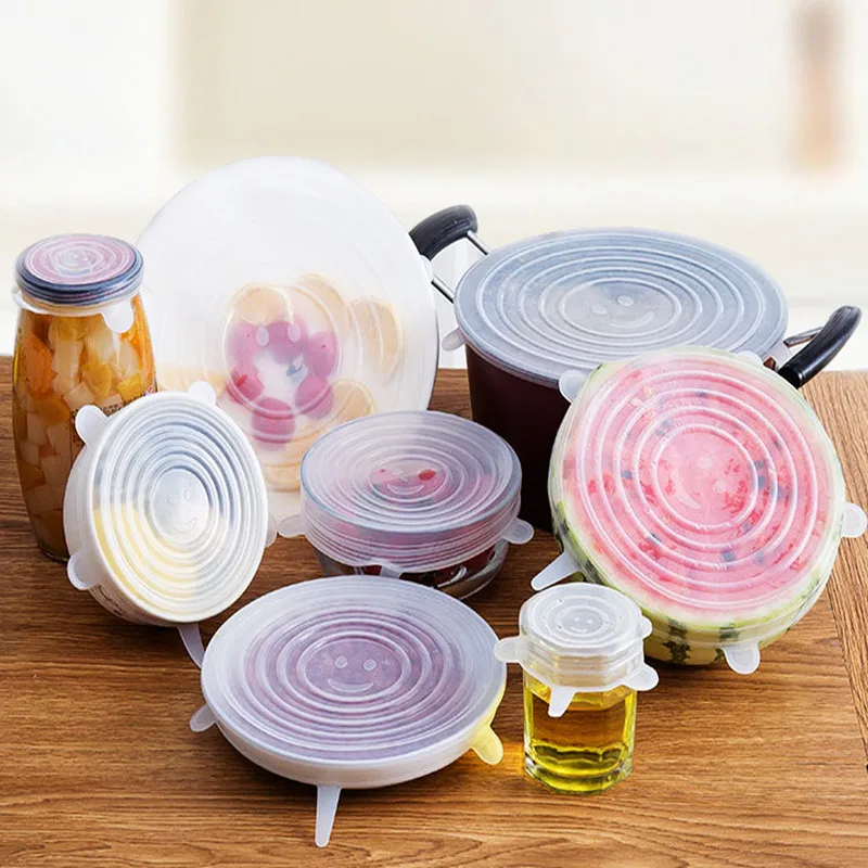 Разноцветные силиконовые крышки для хранения свежести продуктов герметичные