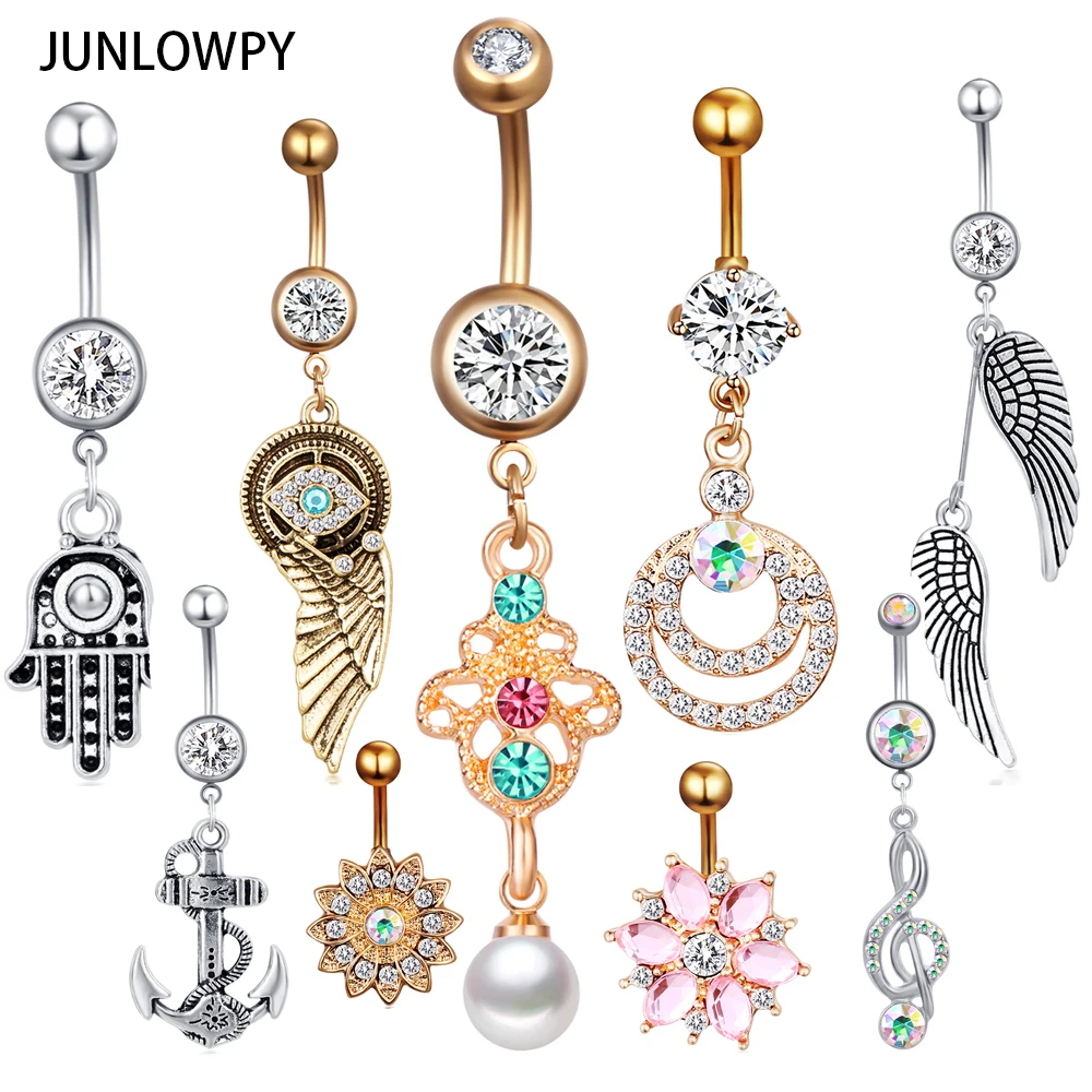 JUNLOWPY Mix 9 видов стилей 30 шт. висячие кольца для пупка винт стержень тела ювелирные